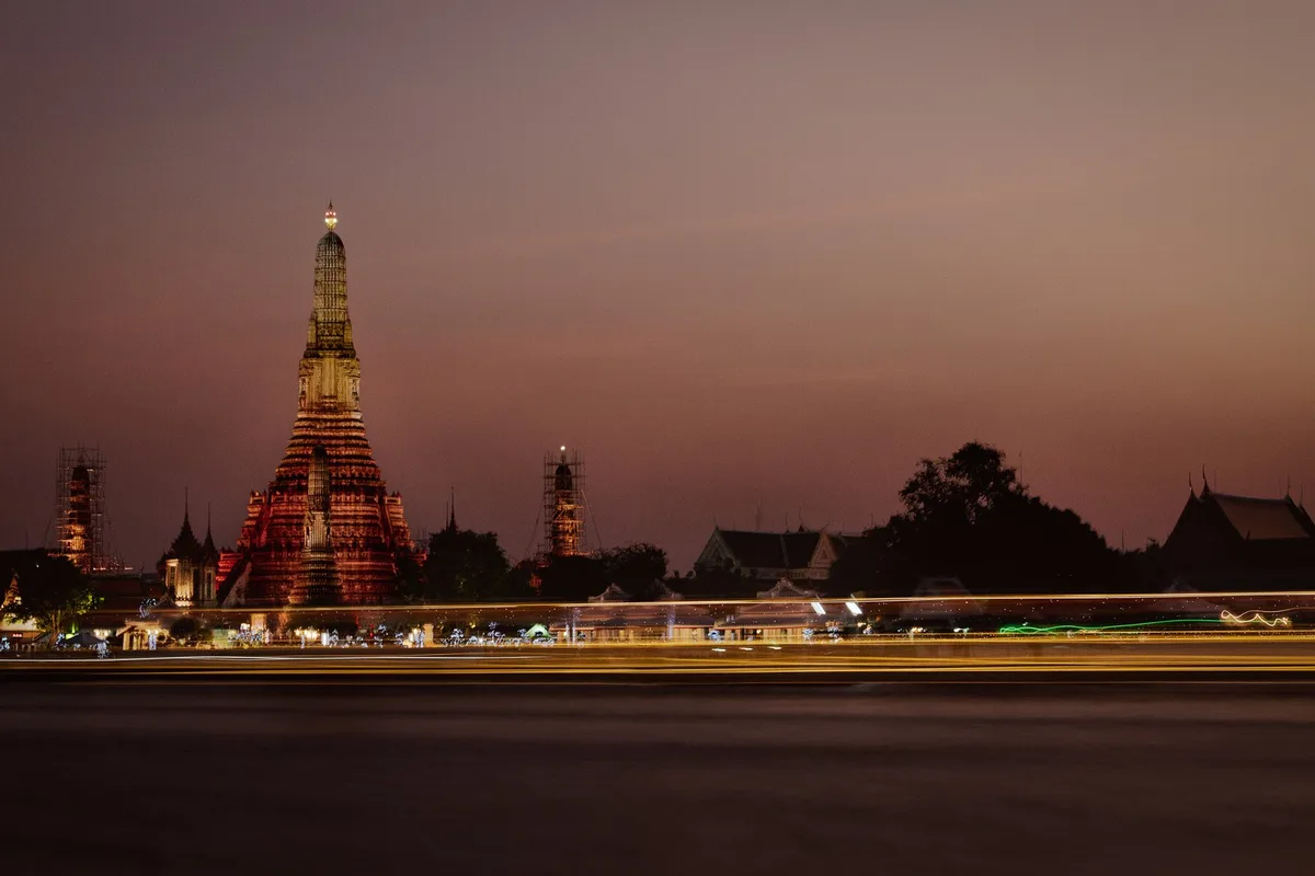 Bangkok skyline with Wat Arun on the Chao Phraya River