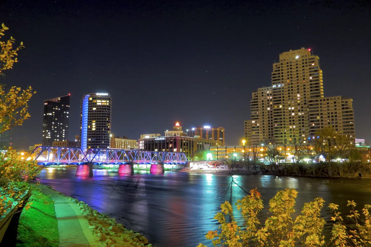 Grand Rapids skyline over the Grand River